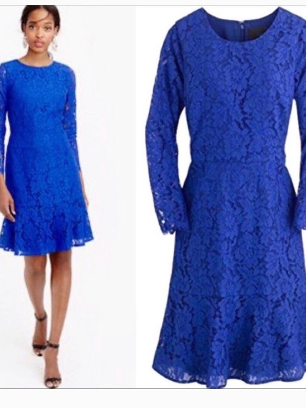 J Crew Royal Blue Lace Long-Sleeve Fit & Flare Dress